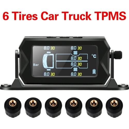 Tire Pressure Monitoring System with 6 External Sensors Digital LCD Alarm Wireless Solar Car RV Truck TPMS
