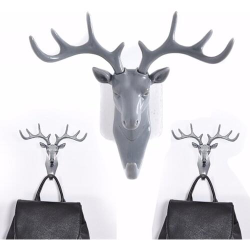 Deer Horn Wall mounted hanging hook Self Adhesive DIY Hanger Rack Elk Head design Bag Keys Sticky Holder organize