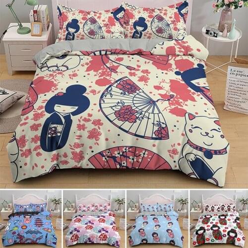 Japanese Element Dolls Duvet Cover Sets Single Double Queen King Bedding Set 2/3PCS With Pillowcase Bedclothes Drop Shipping