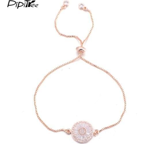 Pipitree Top Quality Full Shining CZ Zircon Crystal Bracelet for Women Gold Color Chain Link Charm Bracelets Jewelry for Wedding