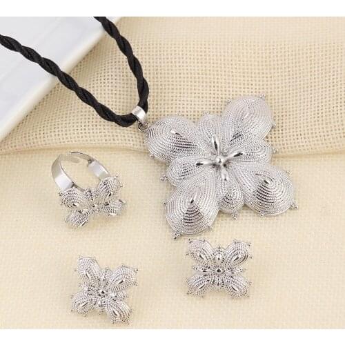 Bangrui Ethiopian bridal Round 925 Sterling Silver Green Emerld Jewelry Sets For Women Earrings/Pendant/Necklace/Rings/Bracelet