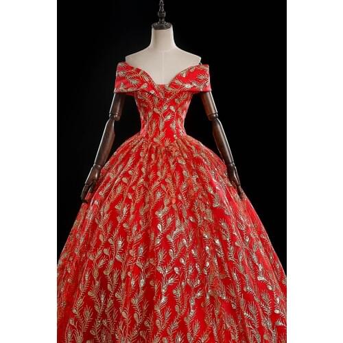 Golden/red peacock sequin beading rococo ball gown long dress vintage medieval dress Renaissance princess Victoria dress