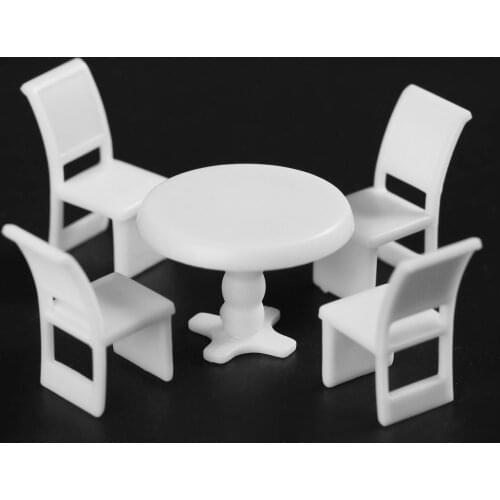 10 Sets Plastic Round Dining Table & Chair Model 1:50 Scale Doll House Furniture Decor Height 22mm/0.87"