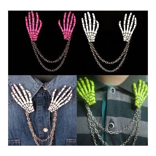 12pcs Free Shipping Fashion Jewelry Punk Skull Brooch skeleton claws skull hand Pins Brooches Zombie Punk Horror Chain Brooch