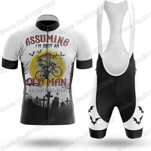 2021 Assuming Old Man White Mens Cycling Jersey Set Summer Cycling Clothing Road Bike Shirts Suit Bicycle Bib Shorts MTB Wea