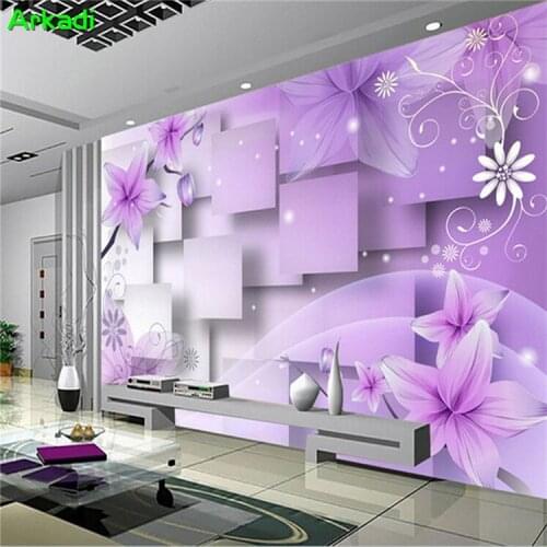 3D TV background wall paper living room wallpaper sofa bedroom video wall fantasy purple romantic floral pattern