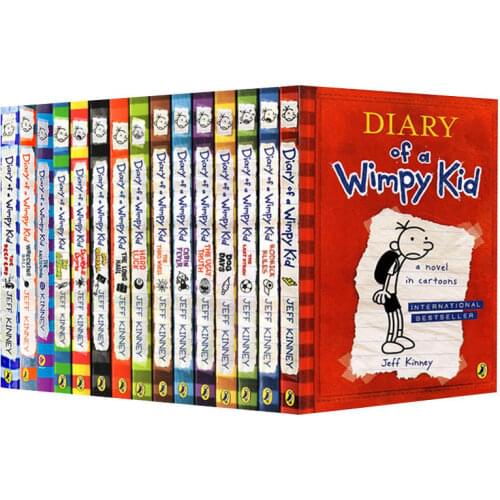 16PCS/Set English Picture Book Diary of a Wimpy kid Comic Bridge Novel Children Daily Reading Book Box Packing Children Age 6-12