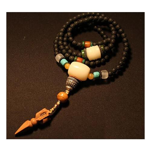 Blessed Mala Tibetan Designer Mala Genuine Black Wood Buddhist 108 Prayer Beads Mala Tibetan Rosary Beads