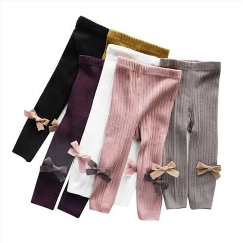 Kids Cotton Bow Leggings Toddler Girls Sweaters Ribbed Leggings children Newborn Infant Princess Boomers Pants Baby Accessories