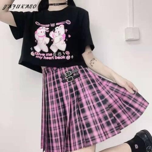 Y2k T Shirt Women 2021 Goth Rabbit Print Graphic T Shirts Summer E Girl Punk Alt Clothes Aesthetic Cropped Top Mujer