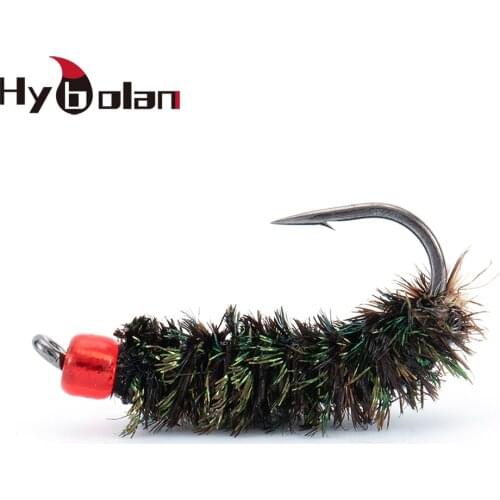 HYBOLAN 10pcs Fly Fishing hook lure Nymph Insects Worm Hook Carbon Steel Tied up Artificial bait Fishing accessories 12-20