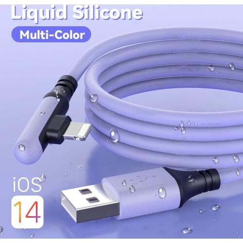 90 Degree USB Cable For iPhone 13 12 11 Pro Max X XR XS 8 7 SE Fast Charging Charger Liquid Silicone Data Cable 1.2/1.8M Wire