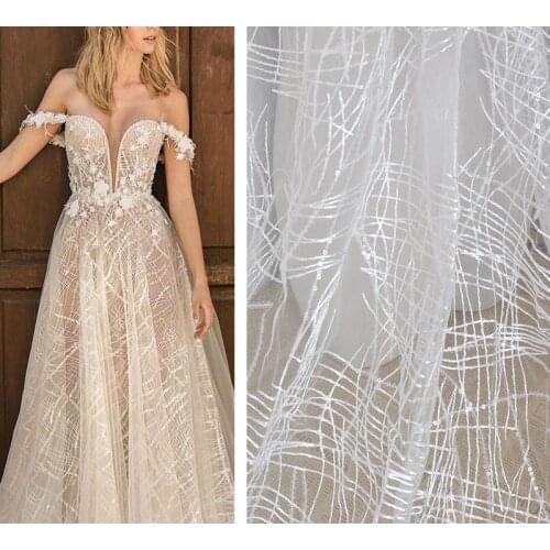 Quality lace fabric White mesh Sequin tissu Headdress, skirt, wedding dress accessories fabrics