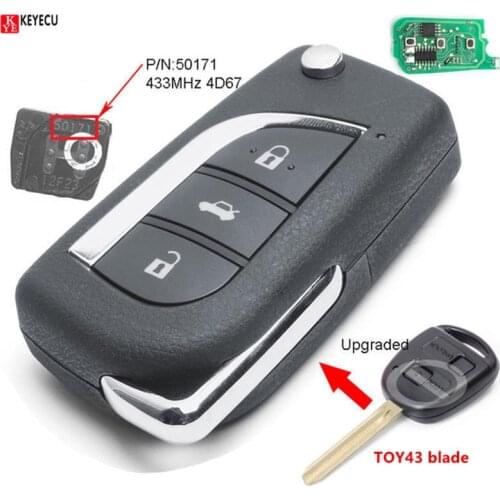 Keyecu Upgraded Flip Remote Key Fob 433MHz 4D67 Chip for Toyota Prado 120 RAV4 Kluger Avensis Tarago FCC ID: 50171