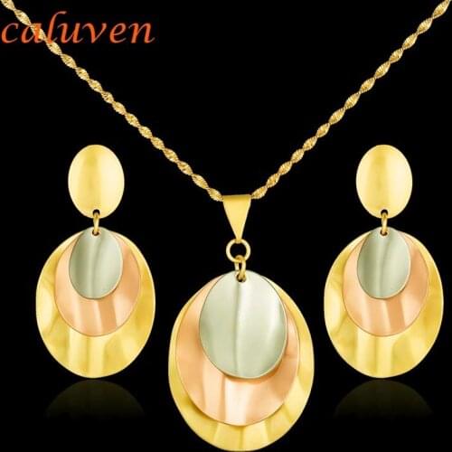 Dubai Necklace Sets African Earrings for Womens Gift Ethiopian Round Ball Gold Color/ Mix Rose Gold Jewelry Sets CE044
