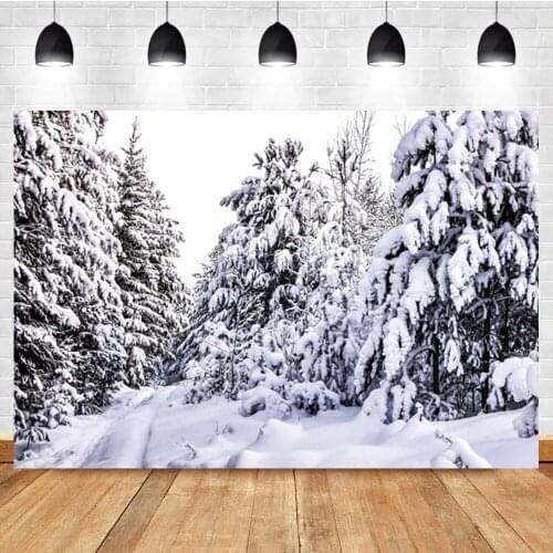 Laeacco Winter White Forest Snow Scene Christmas Birthday Photographic Backdrop Photo Photography Background For Photo Studio