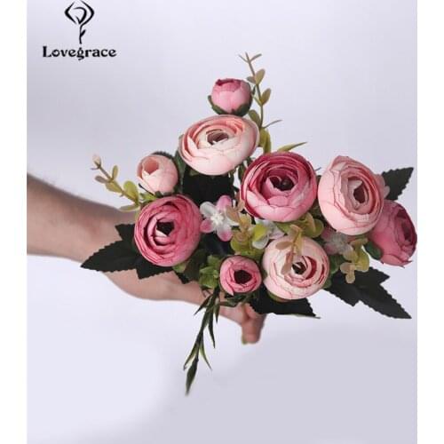Best-selling Bridal Bouquet Rose Camellia Artificial Flower 5 Fork Fake Flower Wedding Setting Furnishing Decoration Bouquet