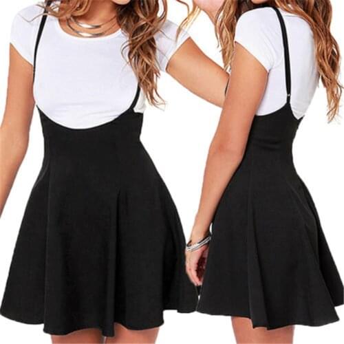 Fashion Women Pleated Black Spaghetti Strap Brace Plain Solid Color Bandage Suspender Short Mini Dress