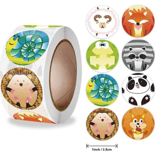 Cartoon Animals Sticker for Kids Gift Seal Labels Round Paper School Teacher Encourage Child Reward Sticker Stationery Supplies