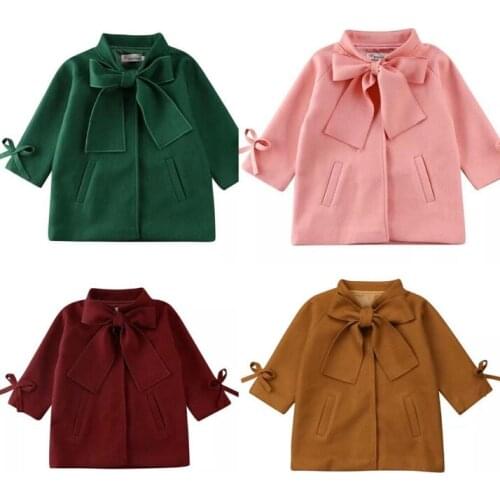 Autumn Winter Toddler Kids Baby Girls Warm Wool Bowknot Coat Overcoat Outwear Jacket Parka Brown Autumn Winter Top