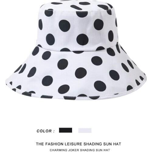 2021 New Spring Summer Wide Brim Wave Point Printing Bucket Hat for Woman Black White Fashion Trend Sunhat Cap Hats