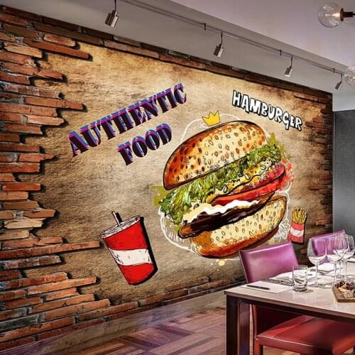 Custom Photo Mural 3D Wallpaper Cafe Restaurant Hamburger Shop Cartoon Poster Background Wall Decor Painting Papel De Parede 3D