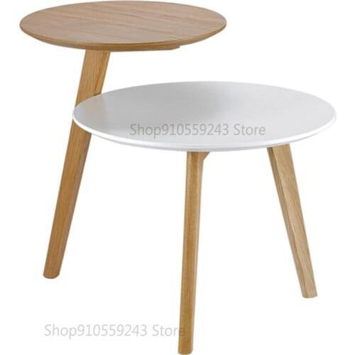 Nordic Solid Wood Double Round Side Table Modern Minimalist Small Apartment Living Room Sofa Corner Table Mobile Side Table Smal