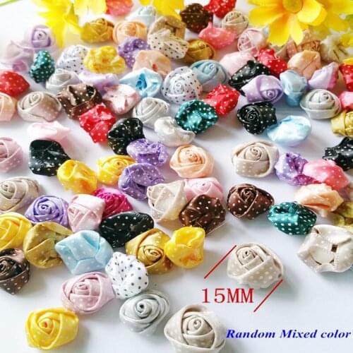 50pcs/lot 15mm DIY Rosette Flower mixed Dot Ribbon Rose for Kids Garment or Craft accessory scrapbooking