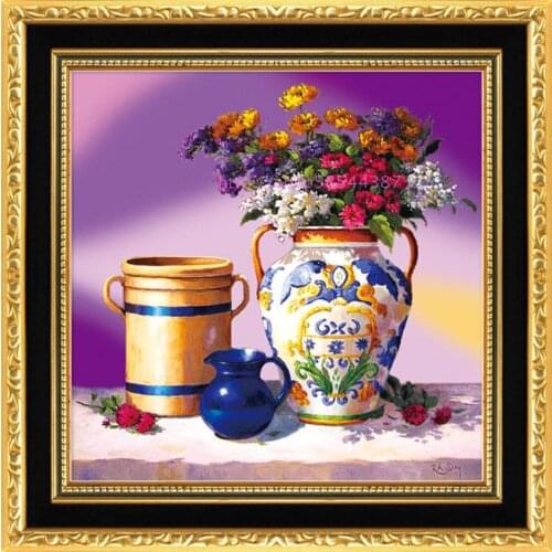 Needlework,DIY DMC Cross stitch,Sets For Embroidery kits, vase Flower Patterns Oil Painting Cross-Stitching Embroidery cross