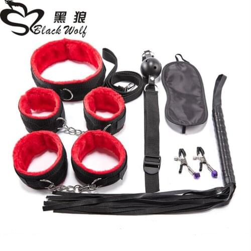 Sex Handcuffs Collar Whip Gag Nipple Clamps BDSM Bondage Rope Erotic Adult Sex Toys For Woman Couples S0222