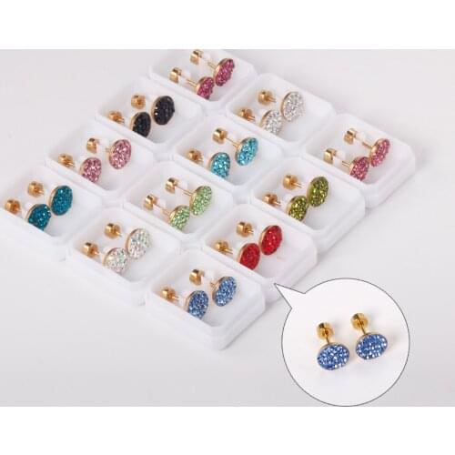 12 Pairs Ladies/Girl Colorful Round Shape Earrings 316L Stainless Steel Anti-allergy Ear Stud Party Gift Jewelry Accessories