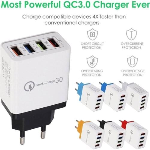 EU/US Plug 4 USB Port QC3.0 quick charger Fast Charger Travel Wall Charger Power Adapter USB Charger phone charger Portable Hot
