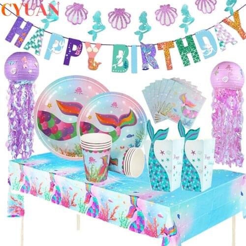 Little Mermaid Theme Party Decoration Jellyfish Paper Lantern Bunting Candy Box Under the Sea Girl First Birthday Party Supply