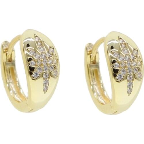 2021 High Quality Engraved Flower Star Signet Hoop Earrings With Sparking Bling CZ Stone For Women Fashion Wedding Jewelry Gift