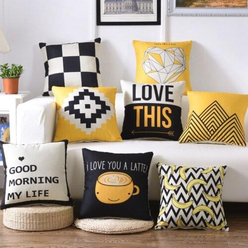 Yellow Pillow Linen Printing Color Strip Pillowcase Cotton And Hemp Hugging Pillowcase Sofa Cushion Cover 45x45cm