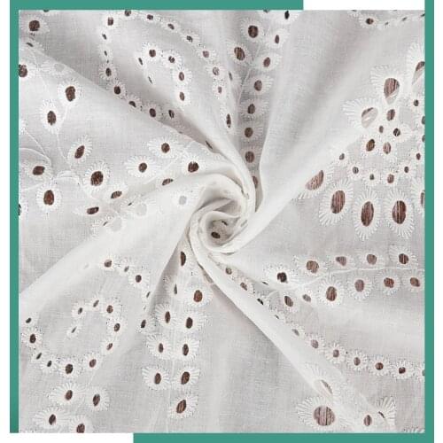 White Flower Pattern Lace Cloth Floral Embroidered Womens Summer Cotton Cloth Hollow Lace Fabric