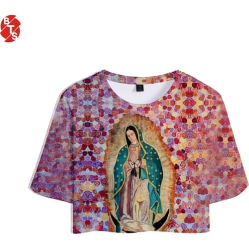 Our Lady of Guadalupe 2018 3D Printed Women Summer Crop Tops Short Sleeve Trendy Streetwear T-shirts Casual Girls Sexy Wear