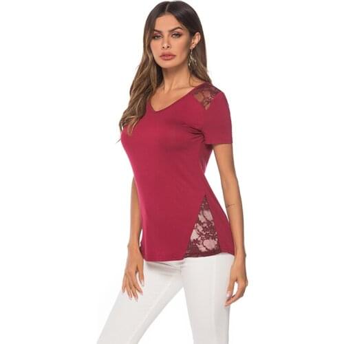 Bigsweety Summer Women Casual Style Solid Tee Shirt Female Short Sleeve Top Tees V-neck Blouse Women Camiseta Mujer Lace Regular