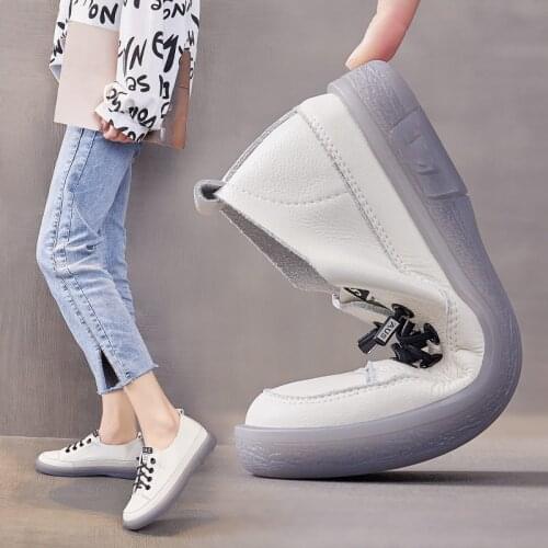 2021 Autumn Genuine Leather Womens Sneakers Casual Comfortable Womens Shoes Lace-up Fashion Flat Shoes