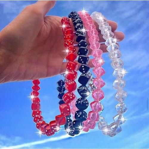 Acrylic Cubic Dice beads choker necklaces for women resin plastic chunky necklaces y2k harajuku style cute teenage egirls cool