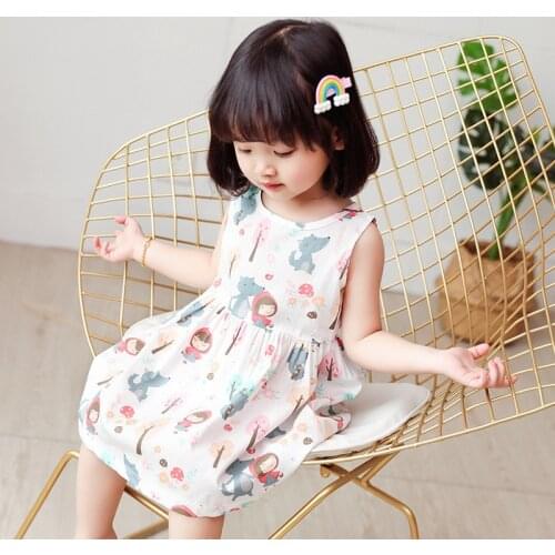Flower Print Cotton Girl Summer Dresses Sleeveless New Vest Girls Clothing WT125