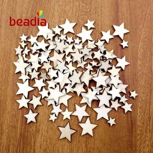Mixed Size 10-20mm Natural Wood Star Beads 100pcs DIY Jewelry Scrapbook Ablum Handcraft Making Wholesale Material