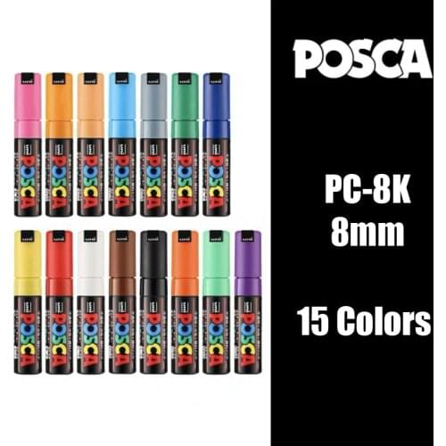 1set (15pcs) Uni Posca PC-8K Paint Marker- Extra Fine Bullet Tip 8mm Art Marker Pens Water-Based 15 Colors