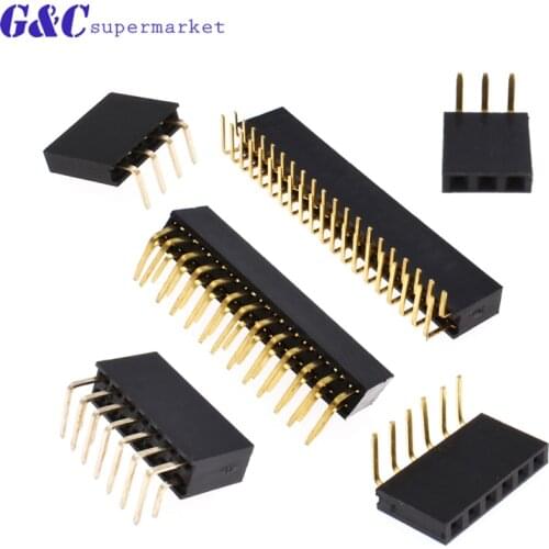 10PCS 1x3P/1x4P/1x6P/2x7P/2X13P/2X20P Pin Header Socket Pin 2.54mm Pitch Single Double Row Right Angle Female