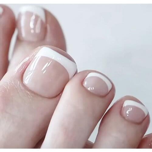 24pcs ToeNails Patch Glue Type Removable Short Paragraph Nude Color Fashion Manicure False Save Time ToeNails Patch WD