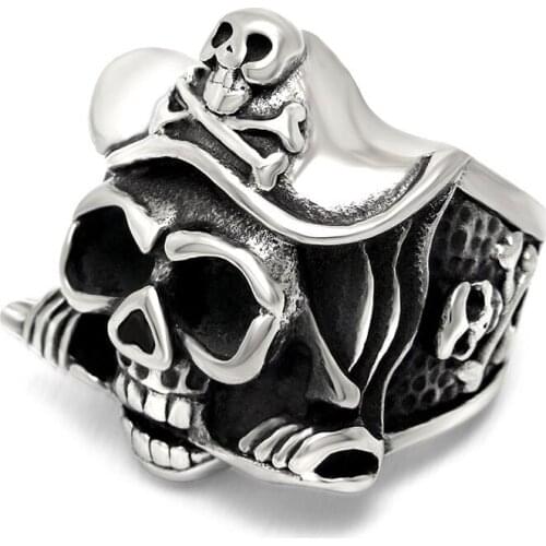 316L Stainless Steel Cool Battle Vikings Skull Ring for Mens Boy Biker Band US Size 7-12 Ring Birhtday Party Jewelry Gift