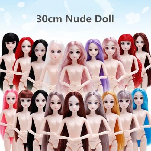 Bjd 30cm 6 Points Body Nude Doll 20 Joint Movable Fashion Princess Change Makeup White Muscle Blue Black Eyes Girl Toy Gift