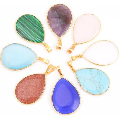 Reiki Chakra Natural Gem Stone Moonstone Bluestone Water drop shape Necklaces & Pendants for Men Women Healing Jewellery D427