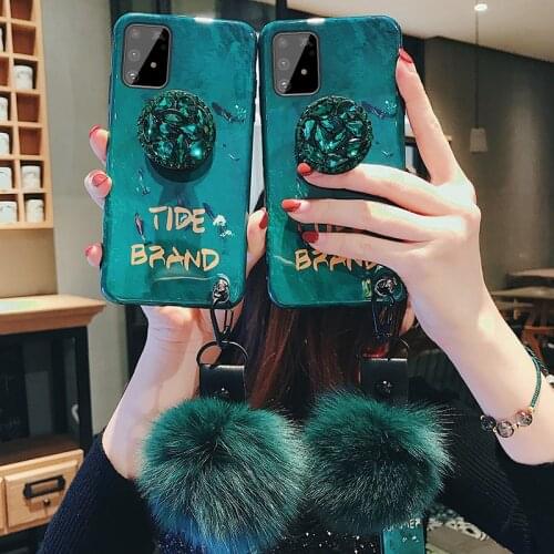 For Samsung Galaxy M60S M80S M30S Case For Samsung A41 A51 A71 A81 A91 Rhinestone Holder Soft Phone Case With Hairball Strap