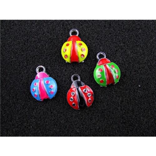 AE691 Mix Color 20Pcs Alloy Metal Enamel Ladybug Charms Pendant 18x14mm